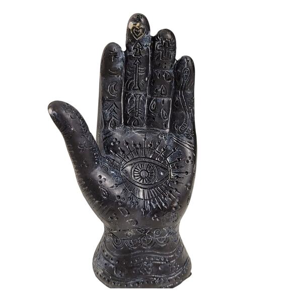 Evil Eye Hamsa Hand Fatima God Palmistry Decorative Statue Halloween Decor Black - Picture 1 of 3